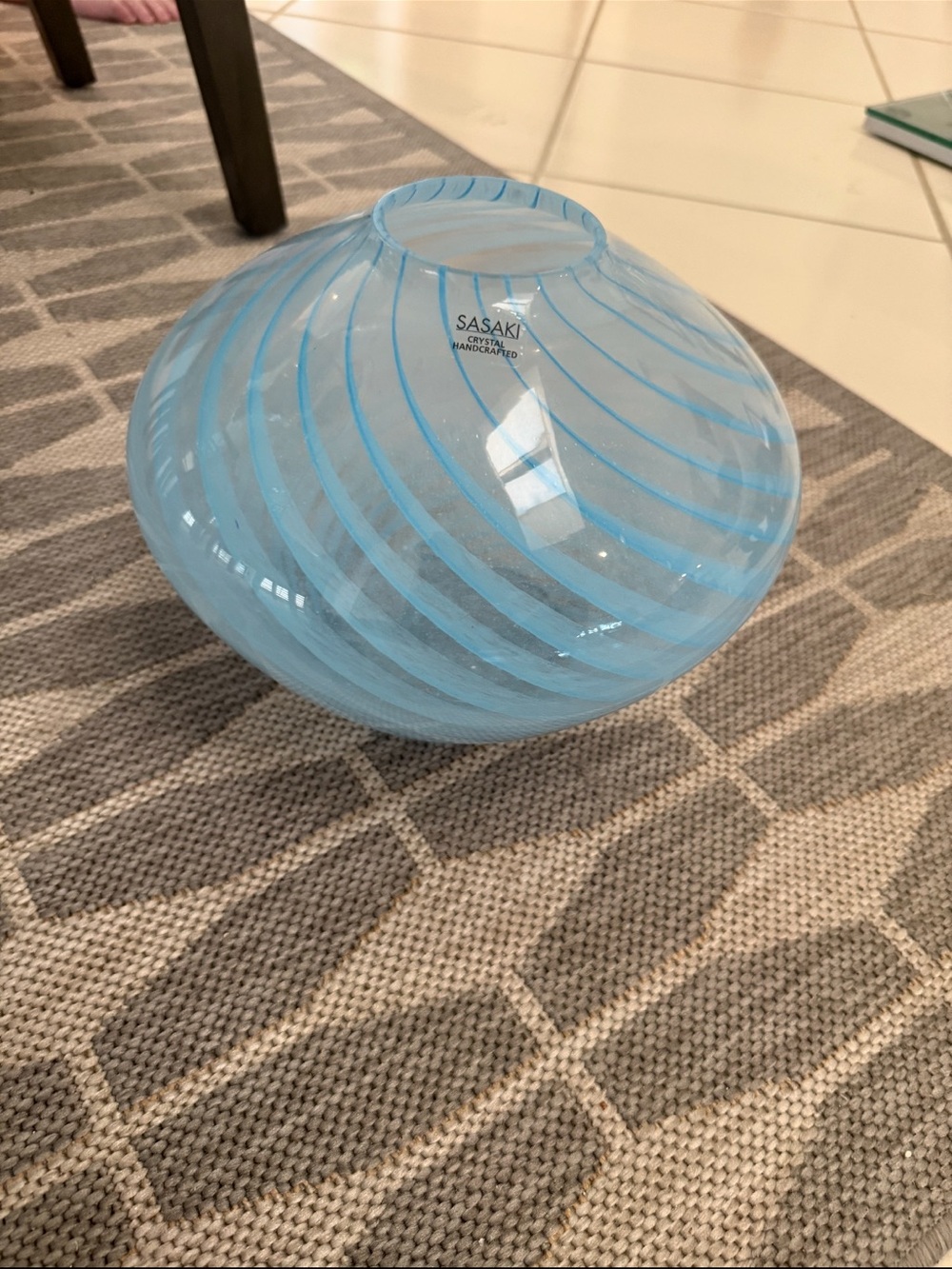 Sasaki Handcrafted Blue Swirl Glass Vase